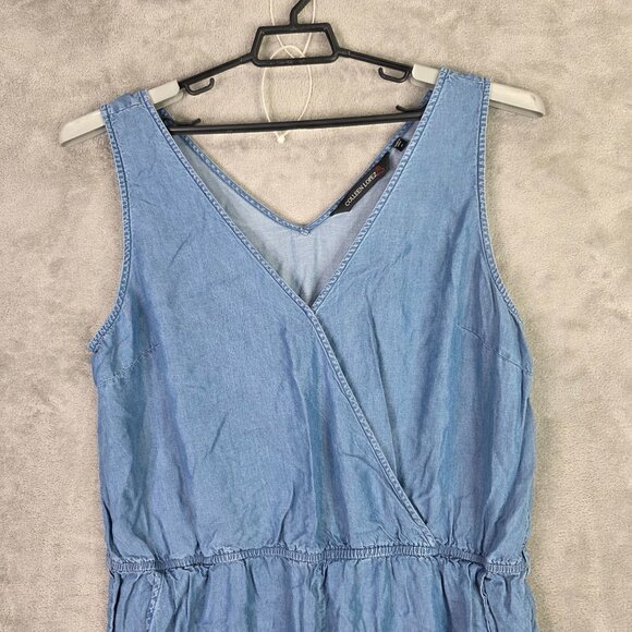 Womens Colleen Lopez Sleeveless Chambray Blue Denim Jumpsuit V-Neck Size 1X - Picture 2 of 10